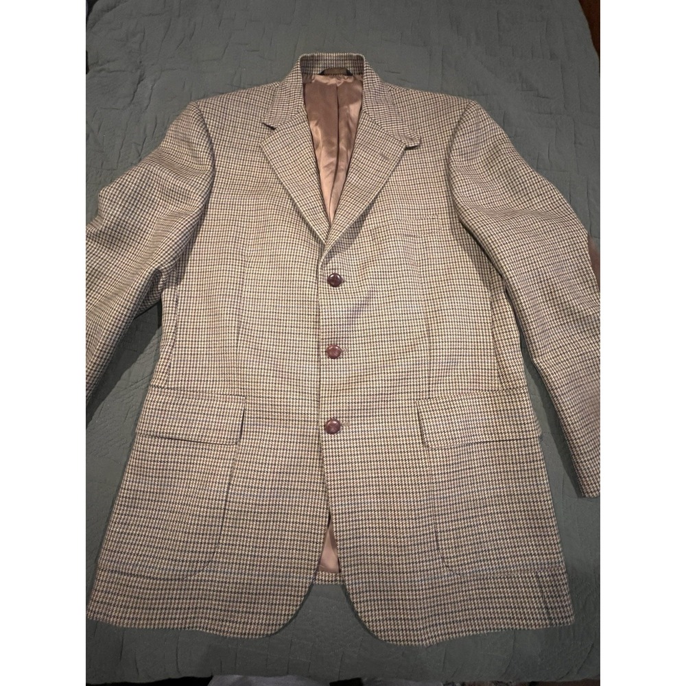 Brooks Brothers Men's Hounds Tooth Check Blazer With Suede Elbows Multicolor